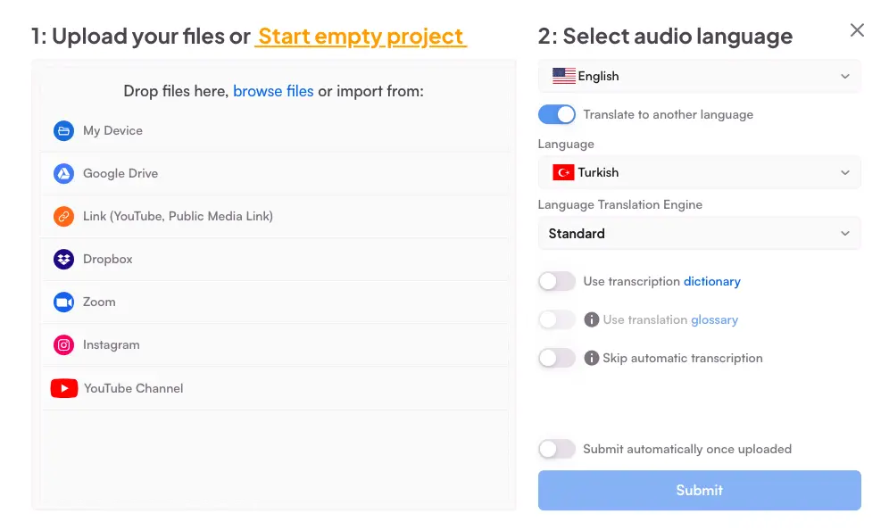 Upload a file to Maestra's AI subtitle generator to sub videos in seconds.